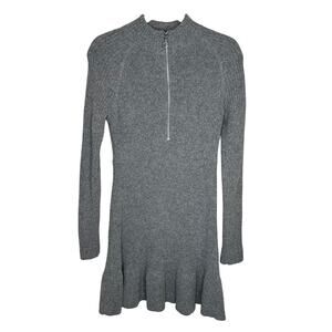 Rachel Roy Gray Lambswool Blend Ruffled Hem Sweater Dress Long Sleeve Winter L